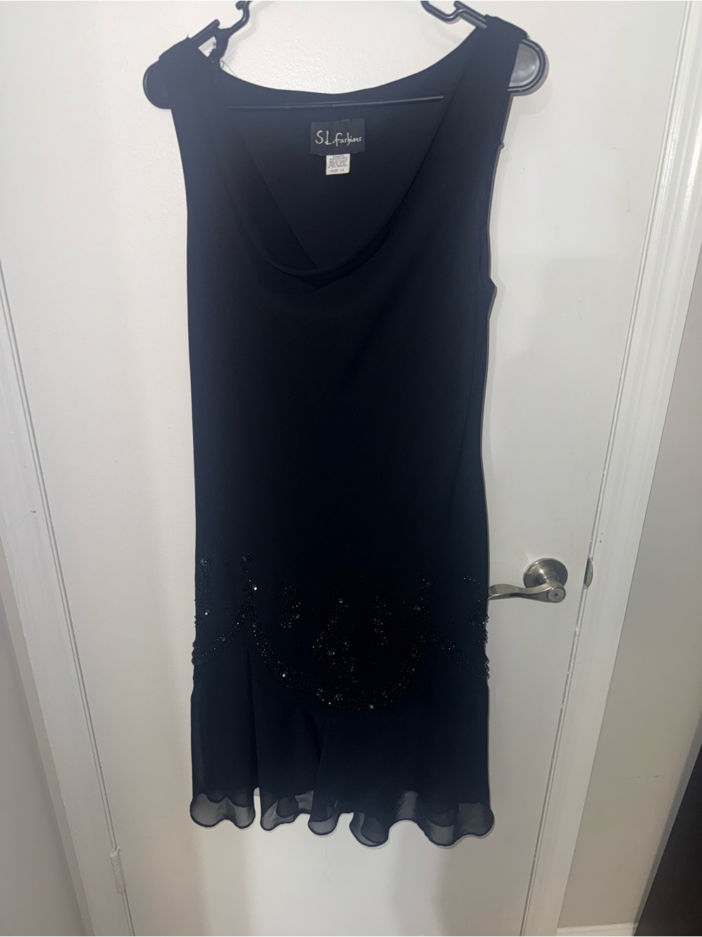 SL Fashions Black Beaded Sleeveless Cocktail Dress Size 14